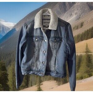 Y2K Women S Reserve Fairfax Denim Jean jacket with Faux fur Sherpa Grunge‎ Chic
